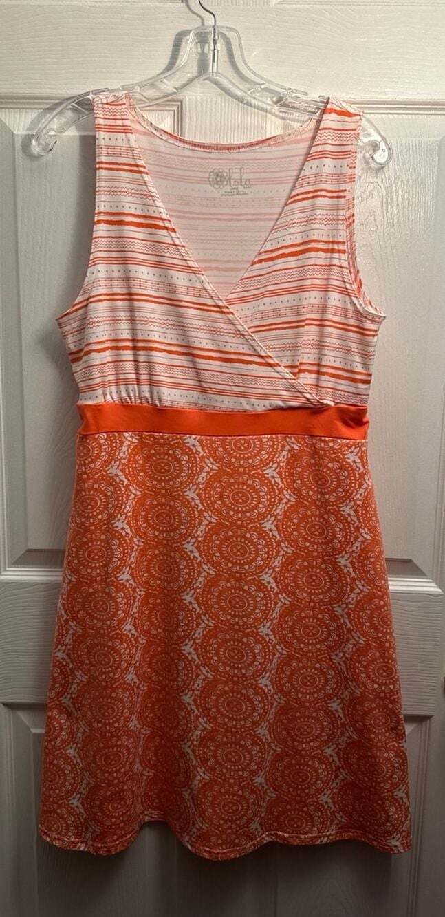 Lola By AFG Sleeveless V-Neck Mixed Print Dress Orange White Size Large